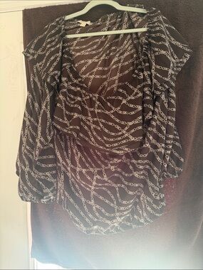 MICHAEL Michael Kors Brown and White Chain-Print Top